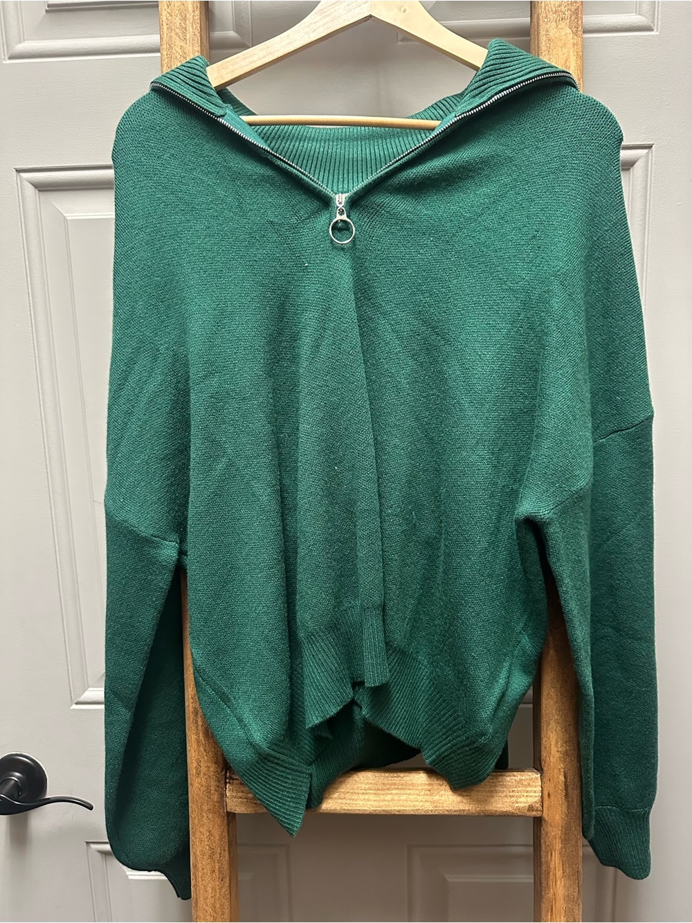 Vine & Love Emerald Green Half-Zip Hooded Sweater